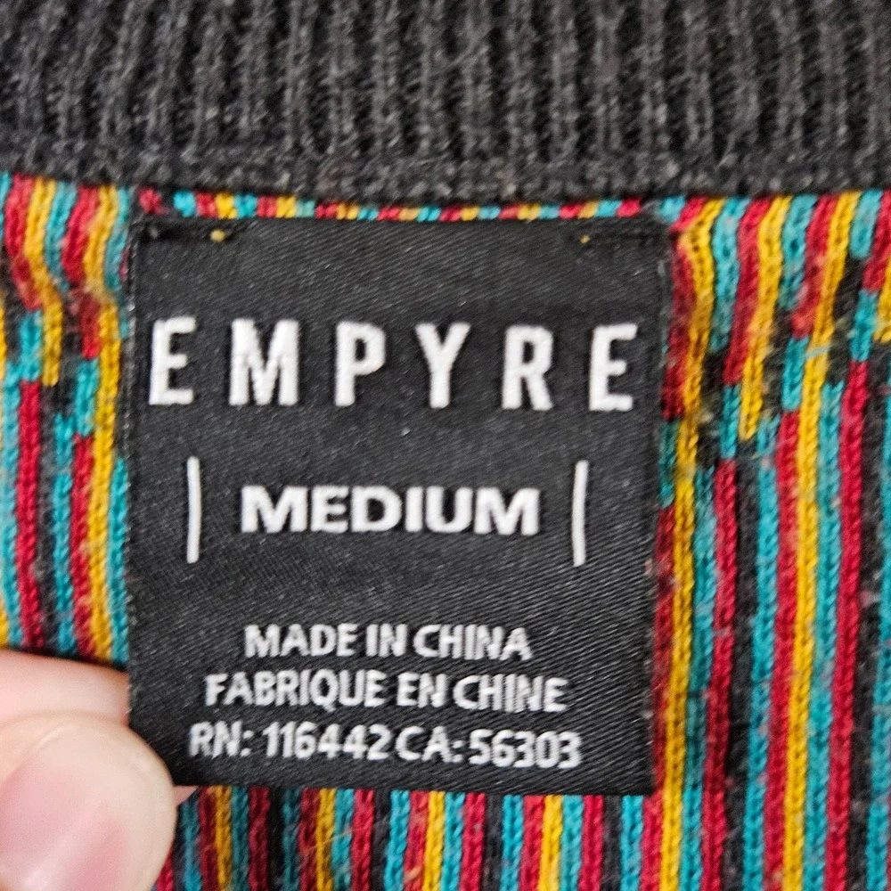 Empyre Mens Geometric Aztec Knit Sweater Medium Grey Red Teal Crewneck